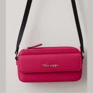 Tommy Hilfiger Fuchsia Crossbody Bag Black Logo Strap
